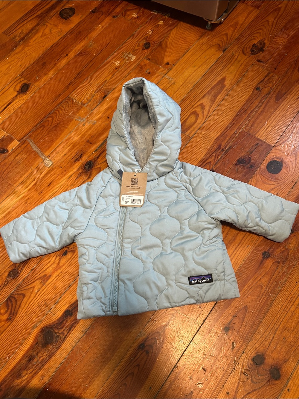 Patagonia Light Blue Quilted Hooded Puffer Jacket - Kids